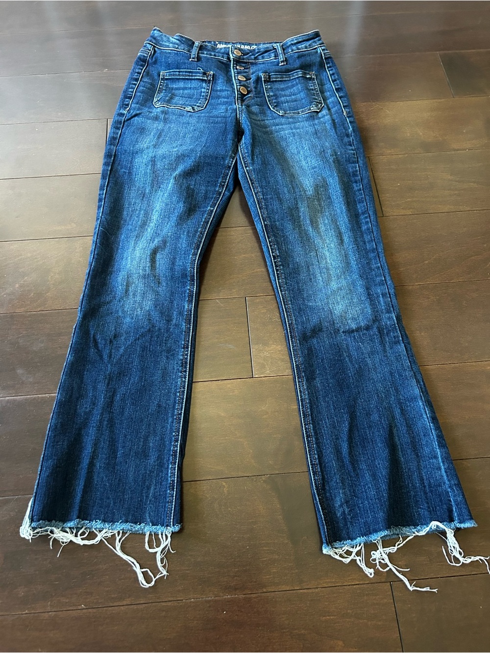 American Rag Dark Blue Wide Leg Jeans with Frayed Hem